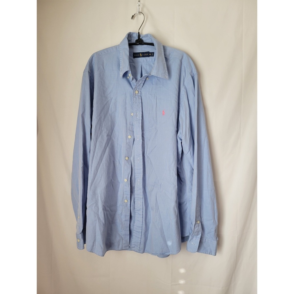 Ralph Lauren Men's XL Light Blue Oxford Casual Button-Down Shirt Pink Pony Logo‎